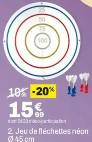 Jeu de fléchettes néon Ø 45 cm
