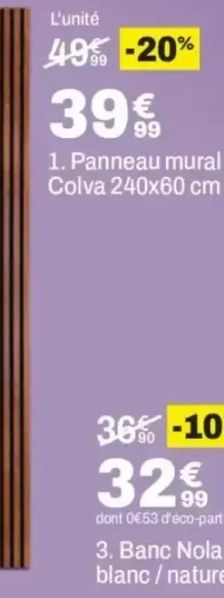 Panneau mural Colva 240x60 cm