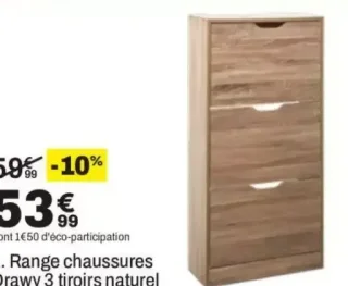 Range chaussures Drawy 3 tiroirs naturel