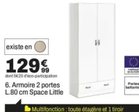 Armoire 2 portes L.80 cm Space Little