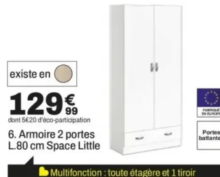Armoire 2 portes L.80 cm Space Little