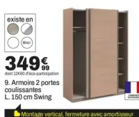 Armoire 2 portes coulissantes L. 150 cm Swing