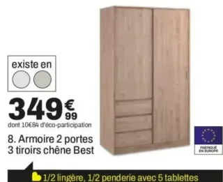 Armoire 2 portes 3 tiroirs chêne Best