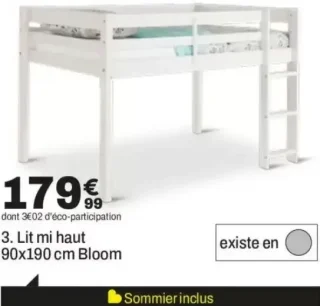 Lit mi haut 90x190 cm Bloom