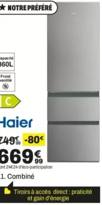 Haier Combiné HTR3618CNMG