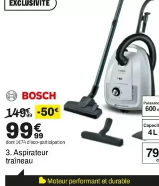 3. Aspirateur traîneau Bosch BGL38WH3H