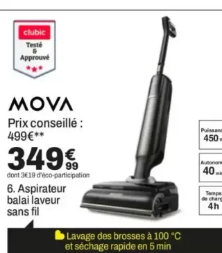 6. Aspirateur balai laveur sans fil Mova M50 Ultra