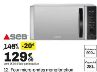 Four micro-ondes monofonction SEB MO28L