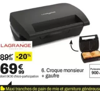Croque monsieur + gaufre LAGRANGE 028462