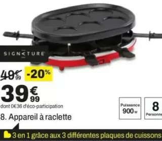 Appareil à raclette SIGNATURE RAC3EN1 ROUGE