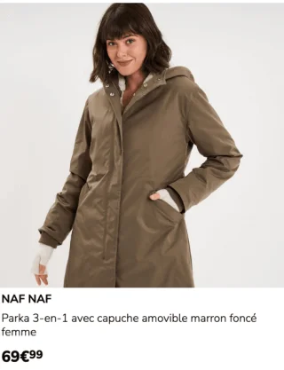 Parka 3-en-1 avec capuche amovible marron foncé femme NAF NAF