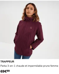 Parka 3-en-1 chaude et imperméable prune femme TRAPPEUR