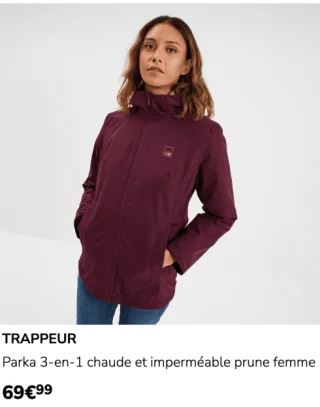Parka 3-en-1 chaude et imperméable prune femme TRAPPEUR