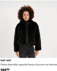 Parka réversible capuche fausse fourrure noir femme NAF NAF