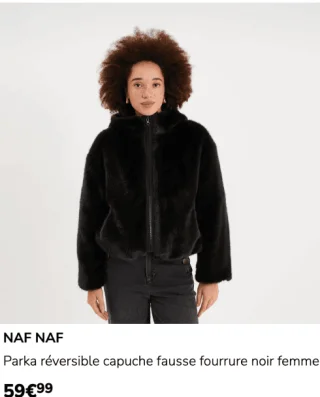 Parka réversible capuche fausse fourrure noir femme NAF NAF