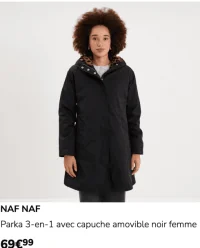 Parka 3-en-1 avec capuche amovible noir femme NAF NAF