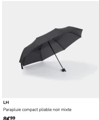 Parapluie compact pliable noir mixte LH