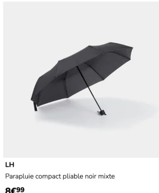 Parapluie compact pliable noir mixte LH