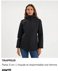 Parka 3-en-1 chaude et imperméable noir femme TRAPPEUR
