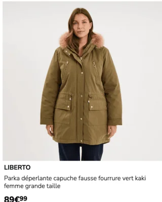 Parka déperlante capuche fausse fourrure vert kaki femme grande taille LIBERTO
