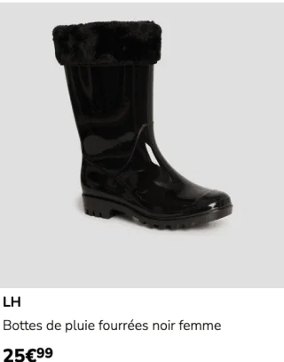 LH Bottes de pluie fourrées noir femme