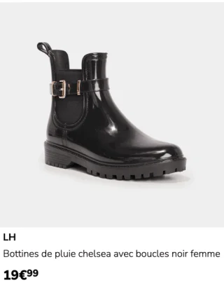 LH Bottines de pluie chelsea avec boucles noir femme
