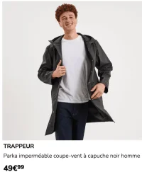 Parka imperméable coupe-vent à capuche noir homme Trappeur
