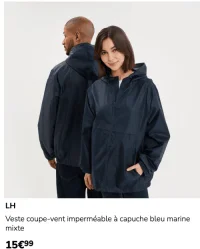 Veste coupe-vent imperméable à capuche bleu marine mixte LH