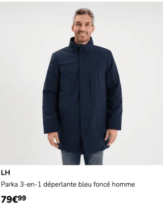 LH Parka 3-en-1 déperlante bleu foncé homme