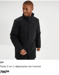 LH Parka 3-en-1 déperlante noir homme
