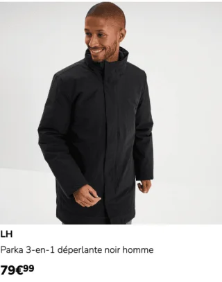 LH Parka 3-en-1 déperlante noir homme