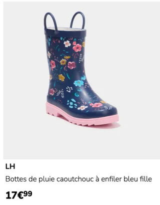 LH Bottes de pluie caoutchouc à enfiler bleu fille