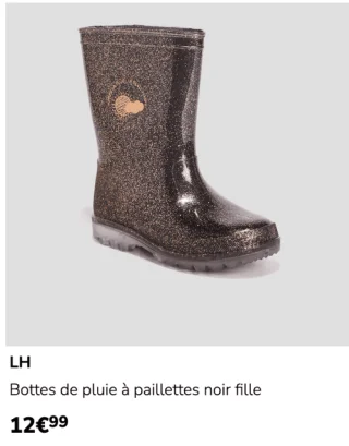 LH Bottes de pluie à paillettes noir fille
