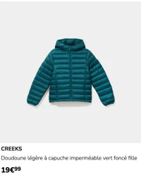 CREEKS Doudoune légère à capuche imperméable vert foncé fille