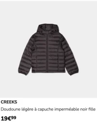 CREEKS Doudoune légère à capuche imperméable noir fille
