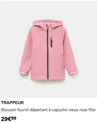 TRAPPEUR Blouson fourré déperlant à capuche vieux rose fille