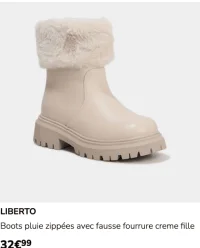 LIBERTO Boots pluie zippées avec fausse fourrure creme fille