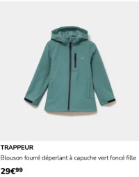 TRAPPEUR Blouson fourré déperlant à capuche vert foncé fille
