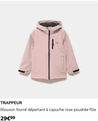 TRAPPEUR Blouson fourré déperlant à capuche rose poudrée fille