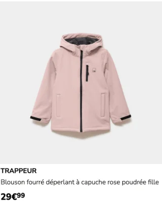TRAPPEUR Blouson fourré déperlant à capuche rose poudrée fille
