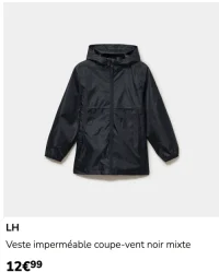 LH Veste imperméable coupe-vent noir mixte
