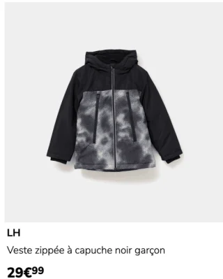 LH Veste zippée à capuche noir garçon