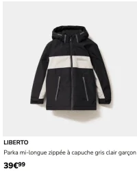 LIBERTO Parka mi-longue zippée à capuche gris clair garçon
