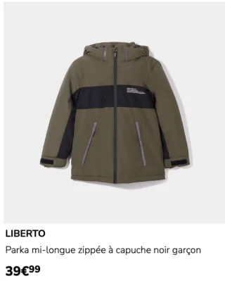 LIBERTO Parka mi-longue zippée à capuche noir garçon