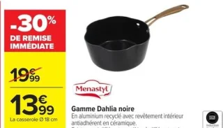 La casserole Menastyl Gamme Dahlia noire Ø 18 cm
