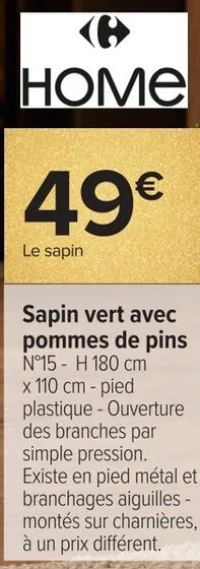 Sapin vert avec pommes de pins Carrefour Home