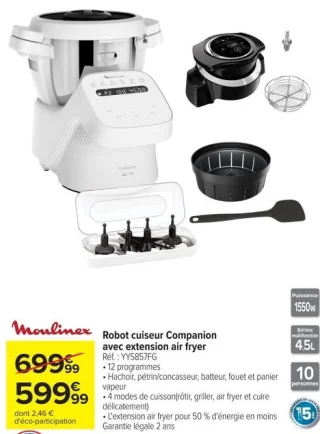 Robot cuiseur Companion avec extension air fryer Moulinex YY5857FG