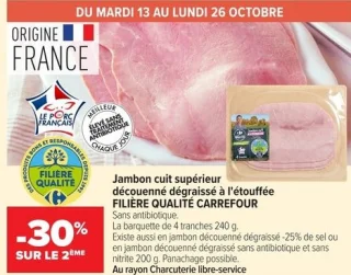 Jambon cuit supérieur découenné dégraissé à l'étouffée Filière Qualité Carrefour