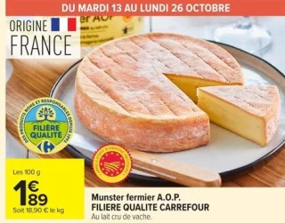 Munster fermier A.O.P. Filière Qualité Carrefour