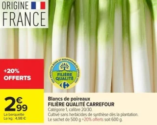 Blancs de poireaux FILIERE QUALITE CARREFOUR